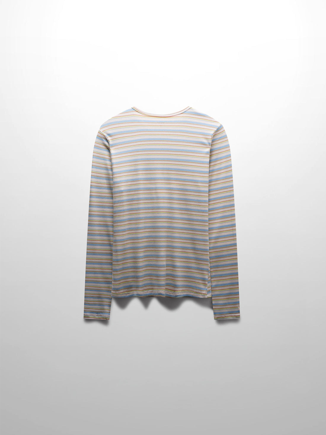 Ribbed Striped High V Tee Long Sleeve-Ivory/Light Blue