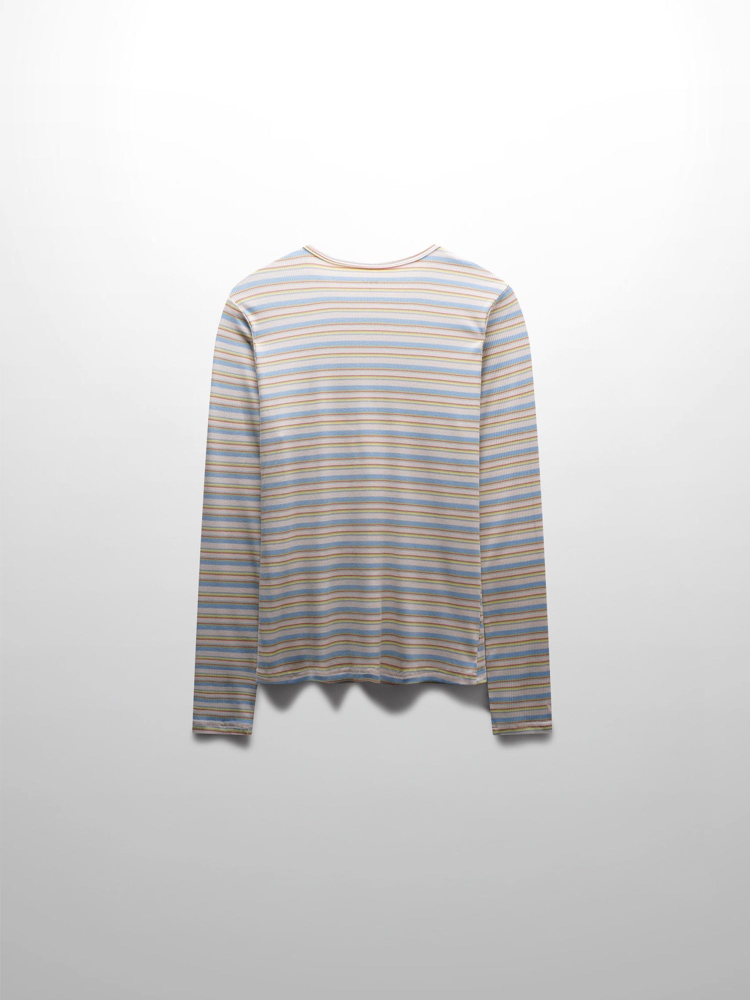 Ribbed Striped High V Tee Long Sleeve-Ivory/Light Blue