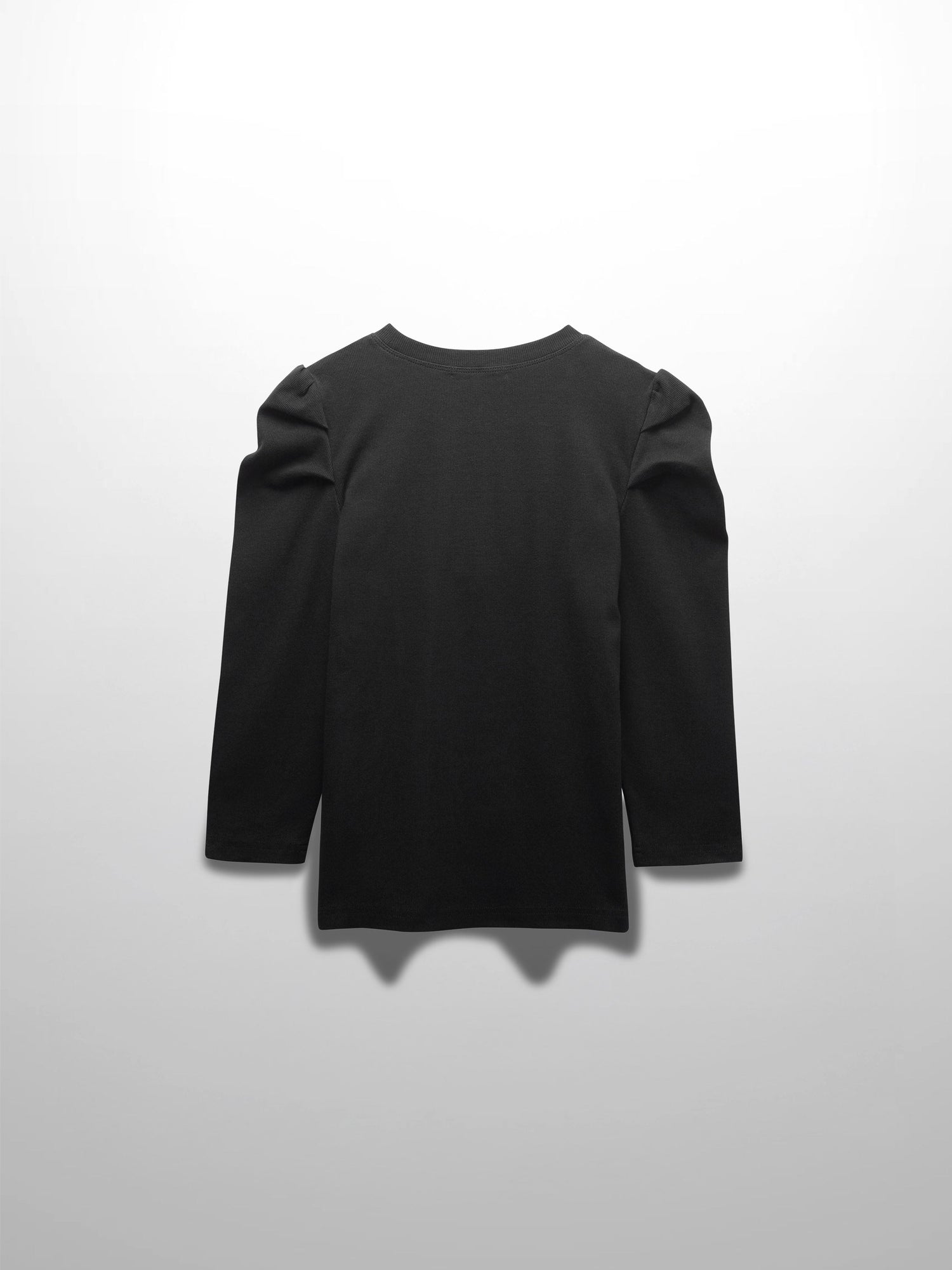 Ribbed Crew Neck Puff Sleeve Top-Black