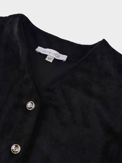Velour Button Down Maxi Dress-Black