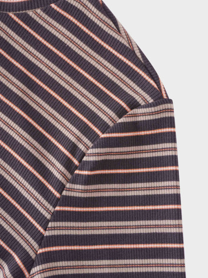 Striped Ribbed Turtleneck-Grey/Peach