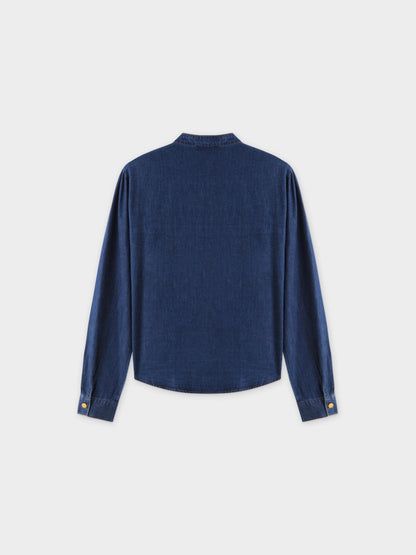 Crossed Stitch Denim Shirt-Blue