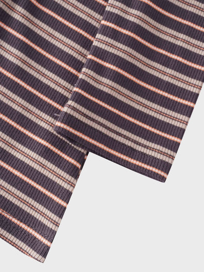 Striped Ribbed Turtleneck-Grey/Peach