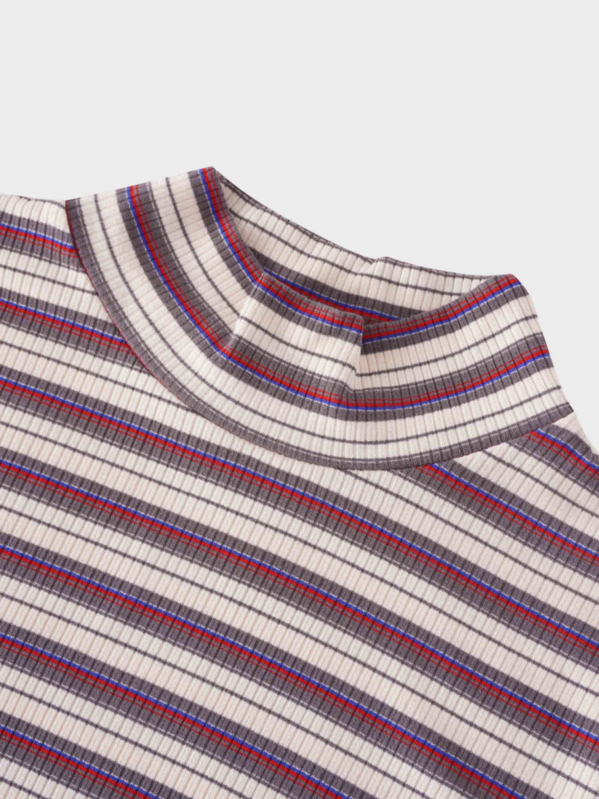 Striped Ribbed Turtleneck-Cream/Grey/Pink