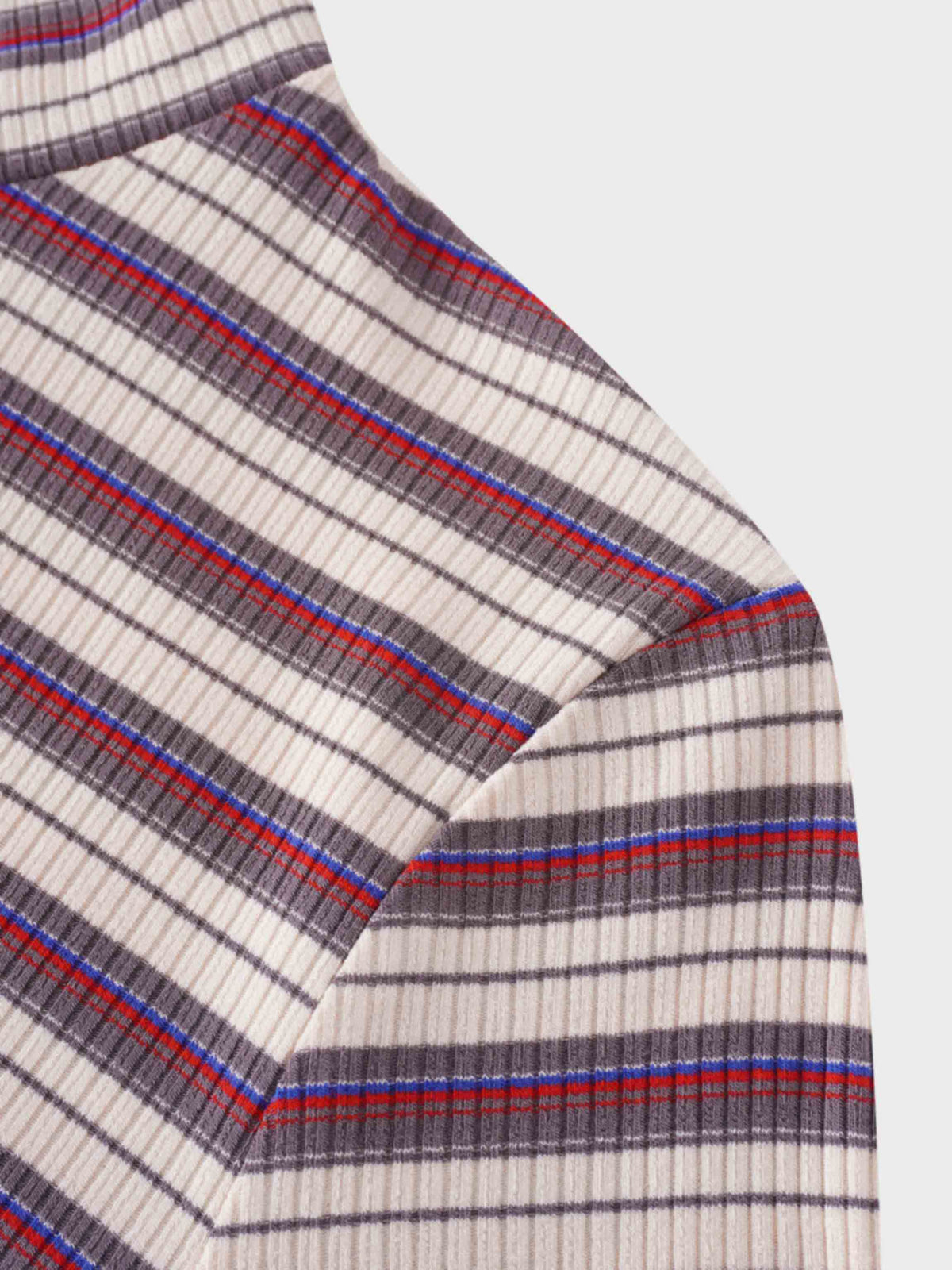 Striped Ribbed Turtleneck-Cream/Grey/Pink