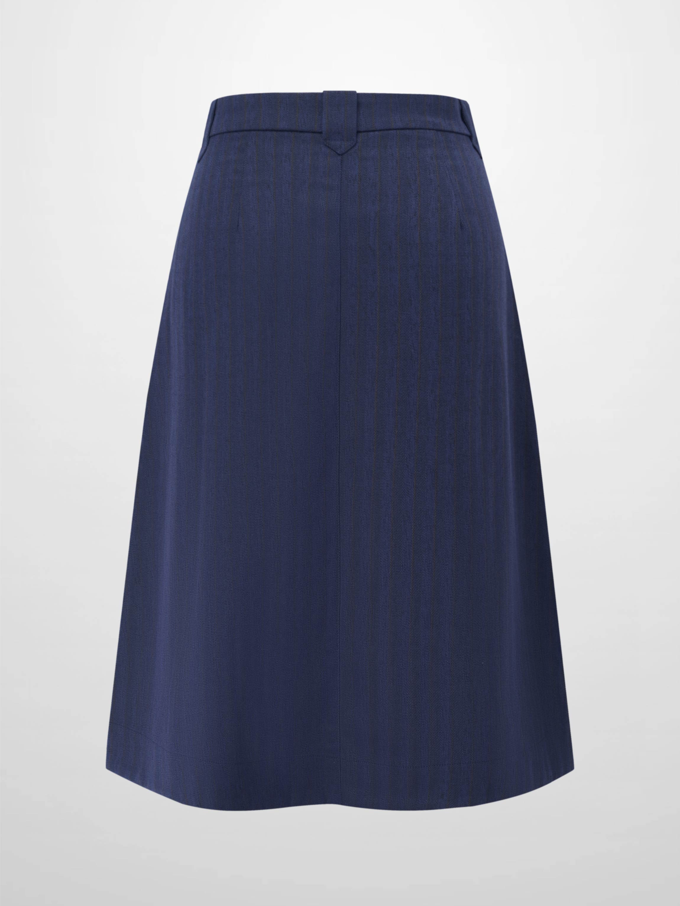 Herringbone Pinstripe Button Down A-Line Skirt-Navy/Brown