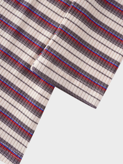 Striped Ribbed Turtleneck-Cream/Grey/Pink