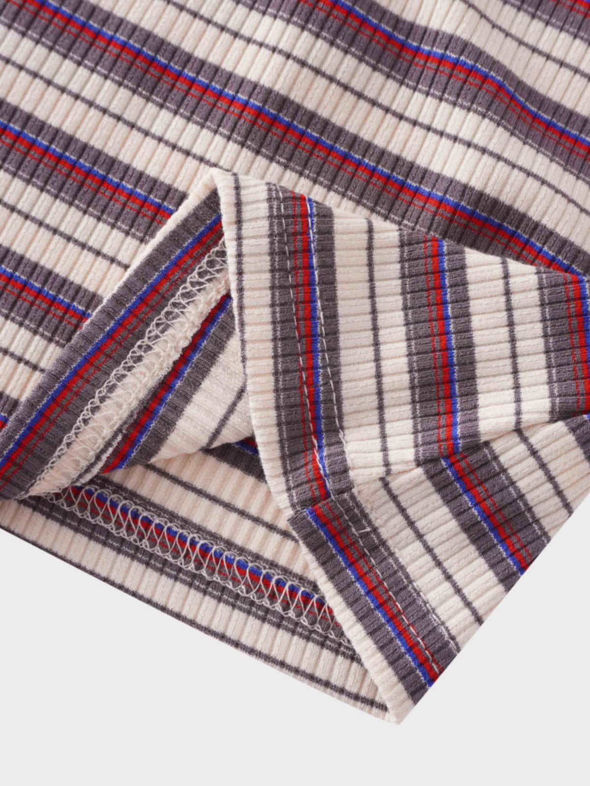 Striped Ribbed Turtleneck-Cream/Grey/Pink