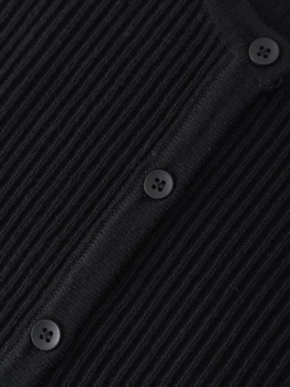 Ribbed Knit Cardigan-Black
