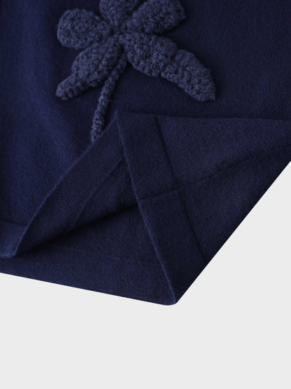 Crochet Puff Flower Sweater Set-Navy