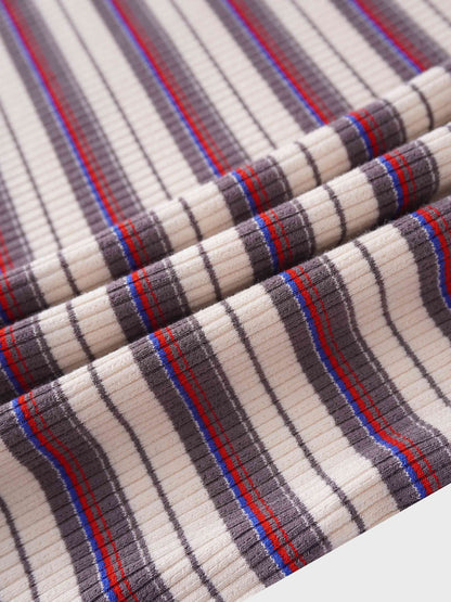 Striped Ribbed Turtleneck-Cream/Grey/Pink
