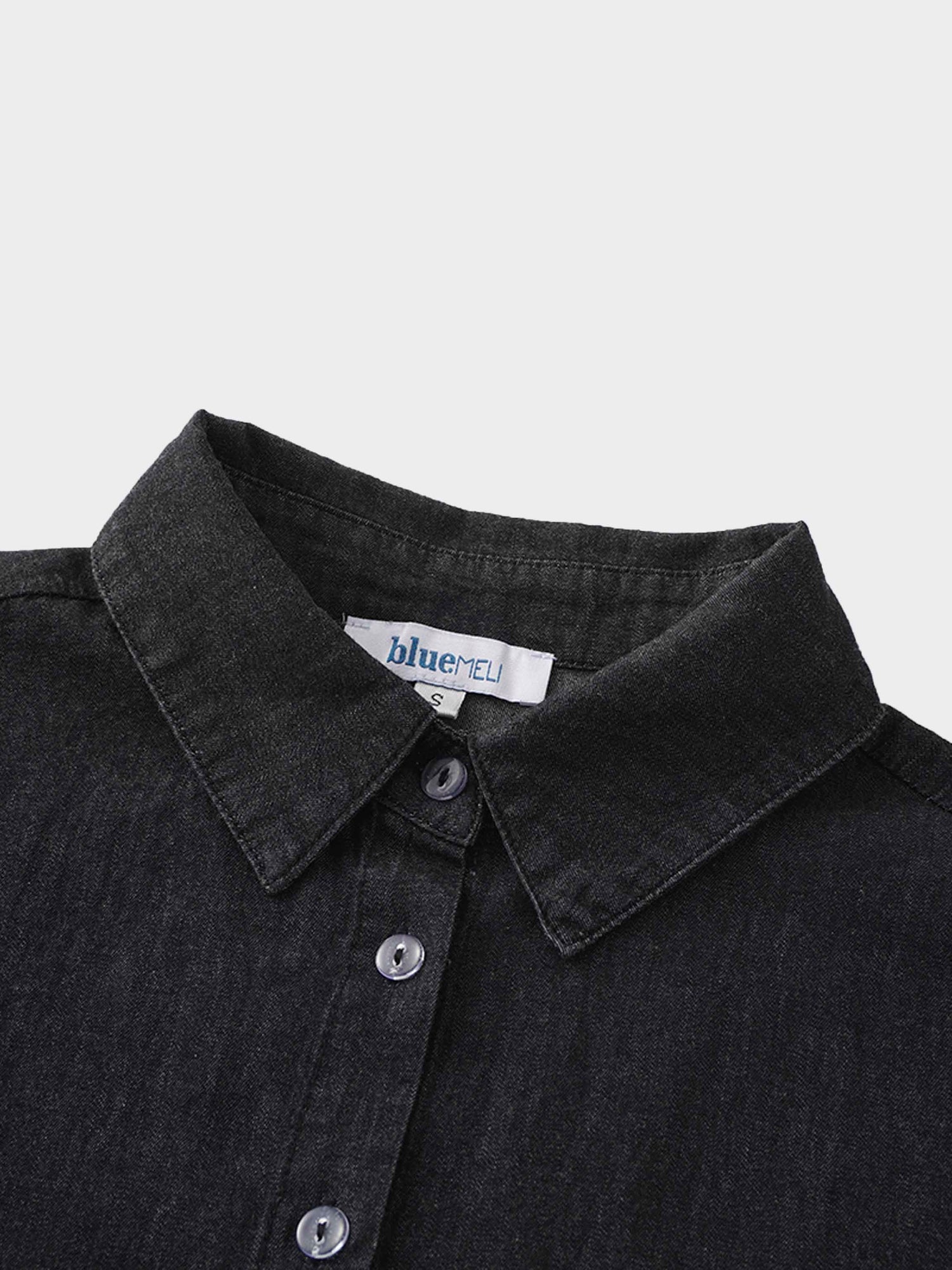 Denim Button Down Blouse-Black