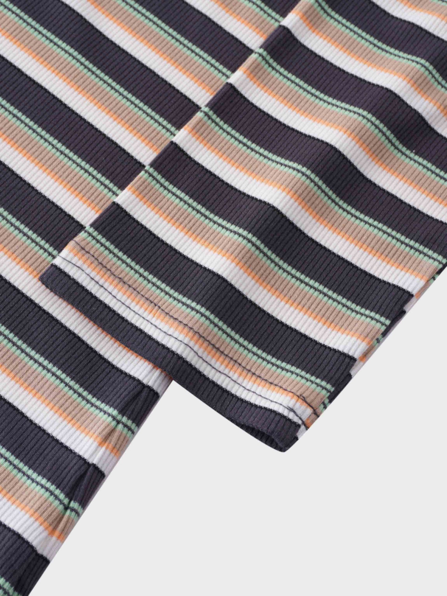Ribbed Striped Crew 3/4 Sleeve-Brown/Ivory