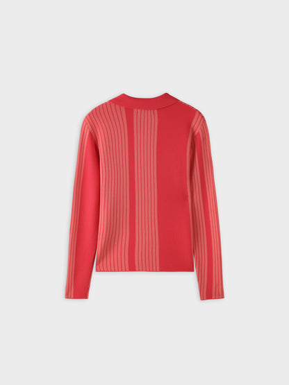 Mixed Stripe Polo Sweater-Coral