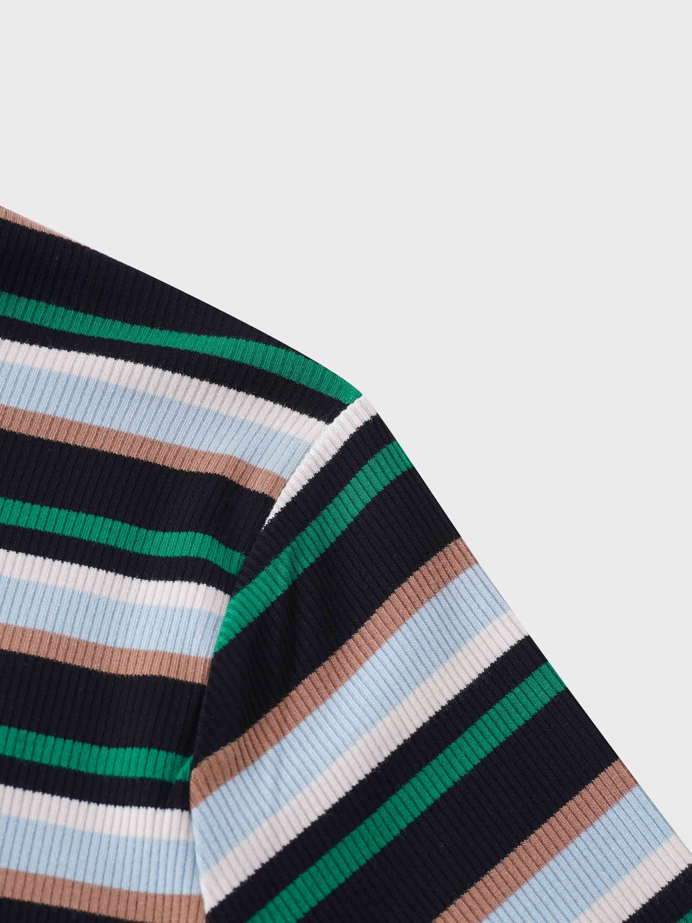 Ribbed Striped Crew 3/4 Sleeve-Green