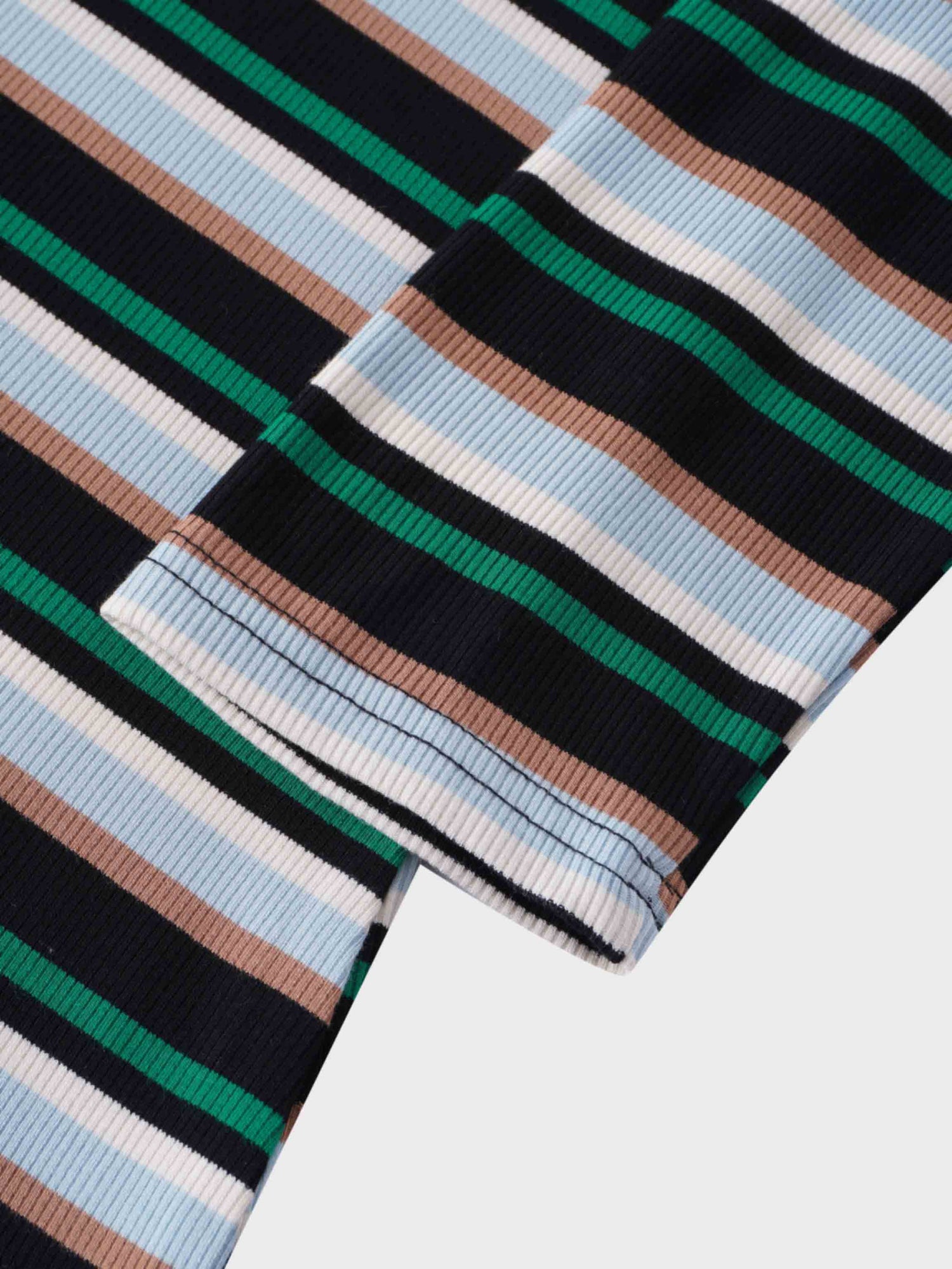 Ribbed Striped Crew 3/4 Sleeve-Green
