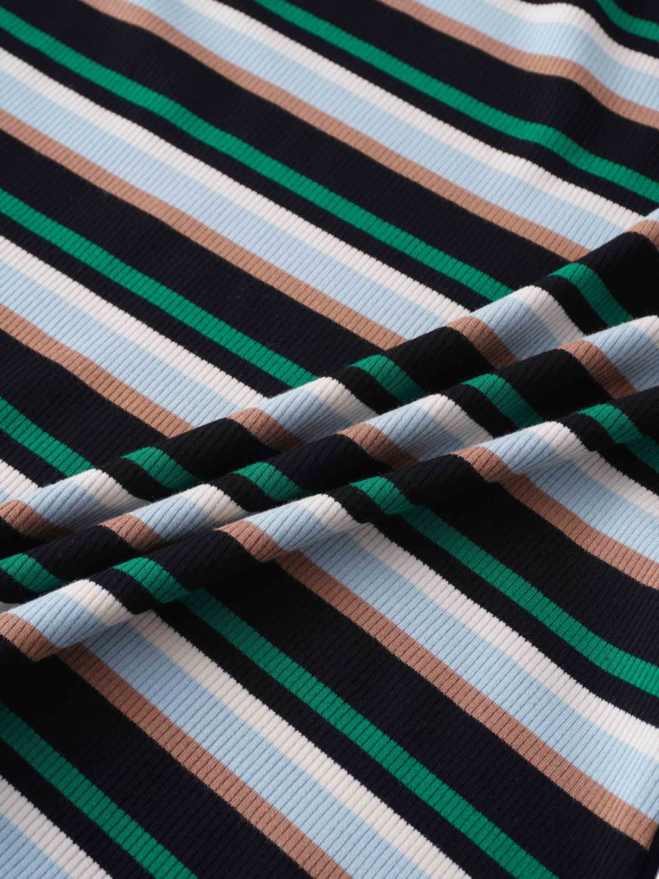 Ribbed Striped Crew 3/4 Sleeve-Green