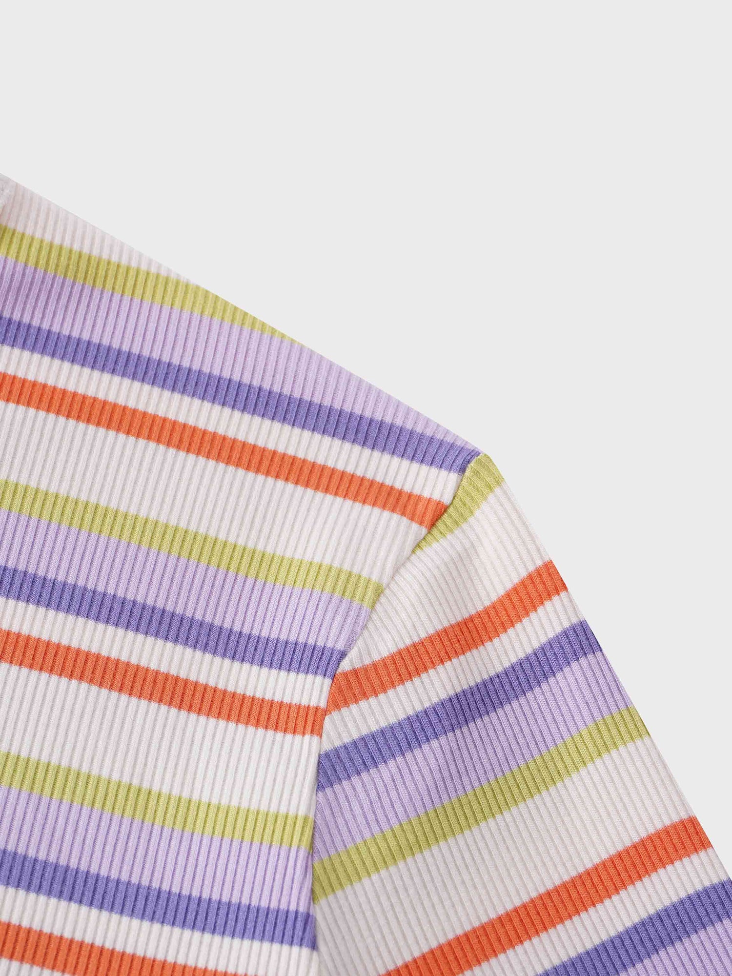 Ribbed Striped Crew 3/4 Sleeve-Orange/Purple