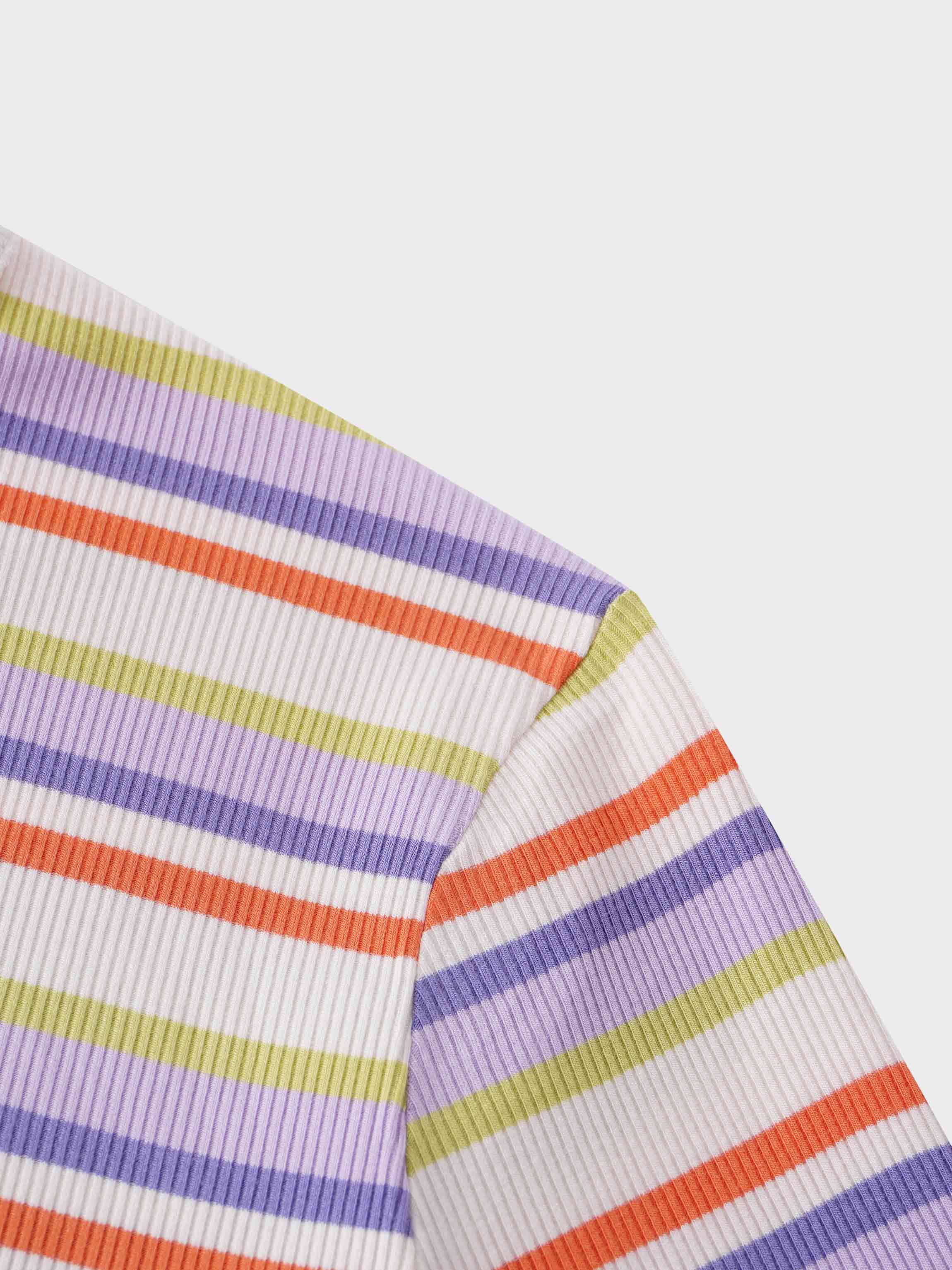 Ribbed Striped Crew 3/4 Sleeve-Orange/Purple