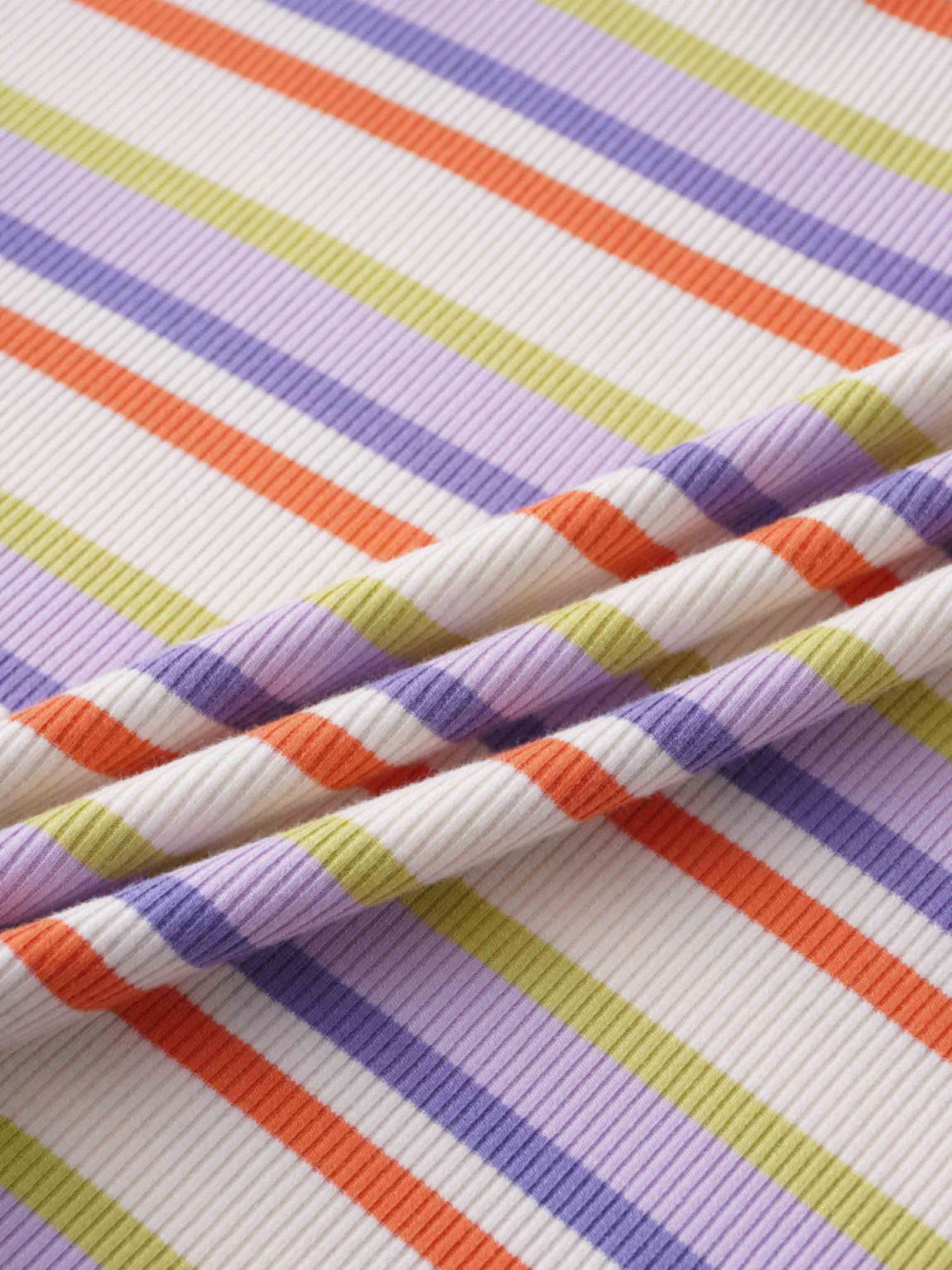 Ribbed Striped Crew 3/4 Sleeve-Orange/Purple