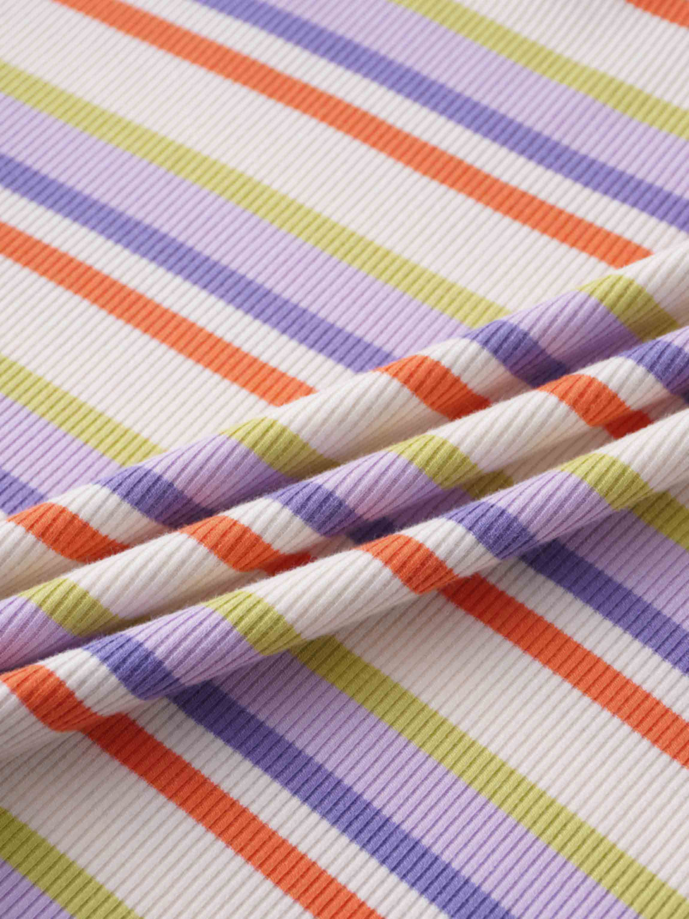 Ribbed Striped Crew 3/4 Sleeve-Orange/Purple