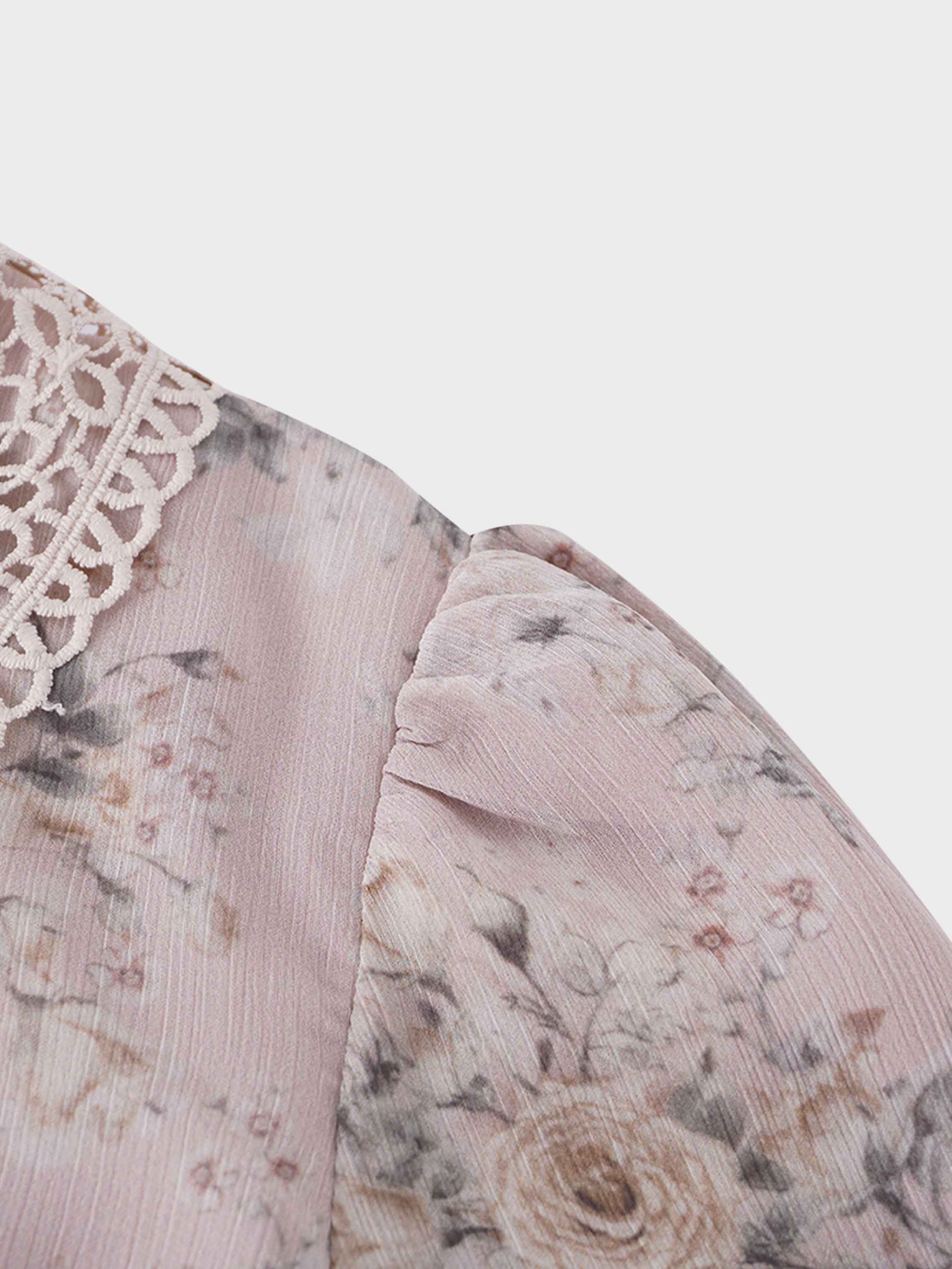 Collared Belted Tiered Dress-Vintage Floral