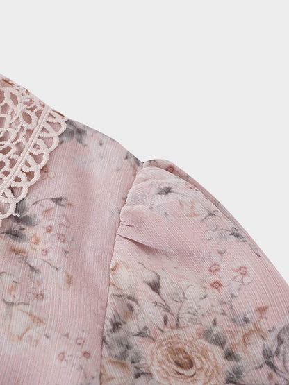 Collared Belted Tiered Dress-Vintage Floral