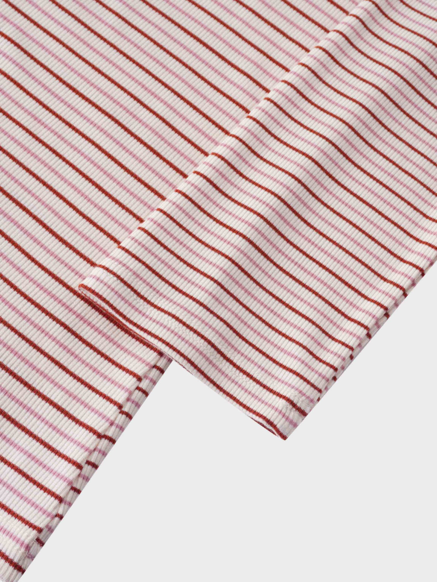 Ribbed Striped Crew 3/4 Sleeve-Pink/Raspberry