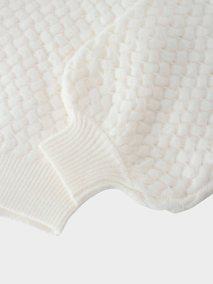 Basketweave Turtleneck Sweater-Cream