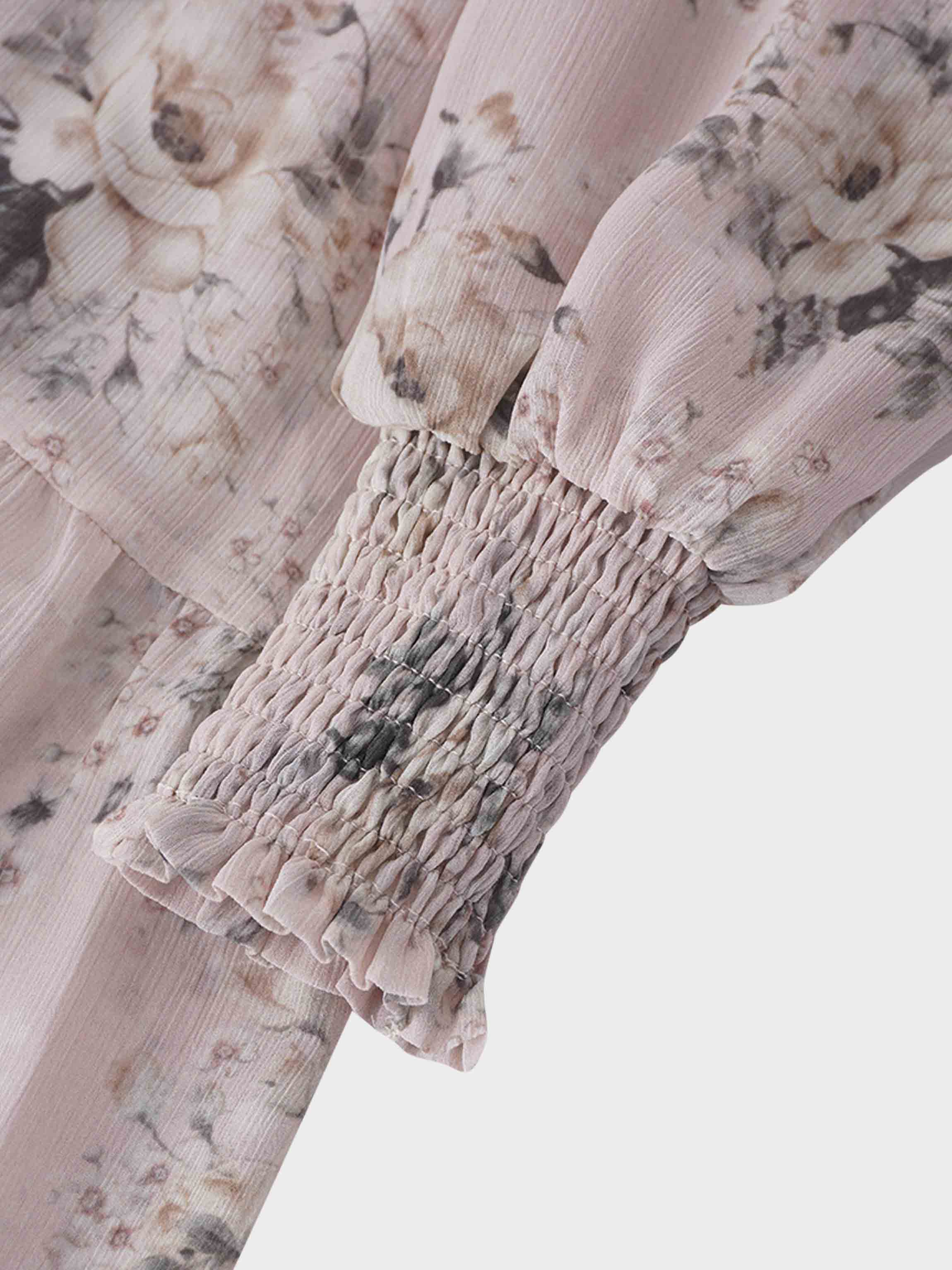 Collared Belted Tiered Dress-Vintage Floral