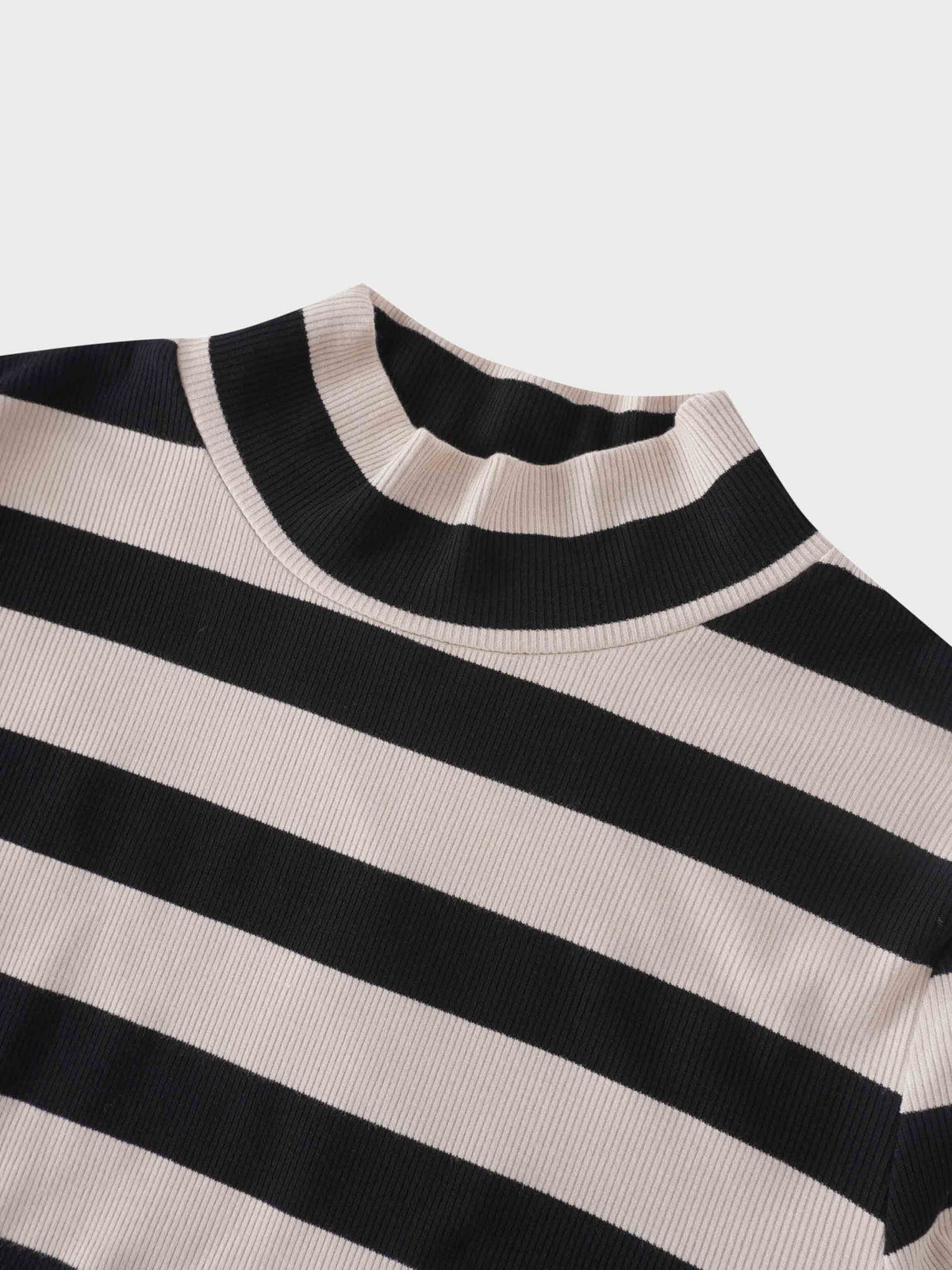 Striped Ribbed Turtleneck-Black/Cream
