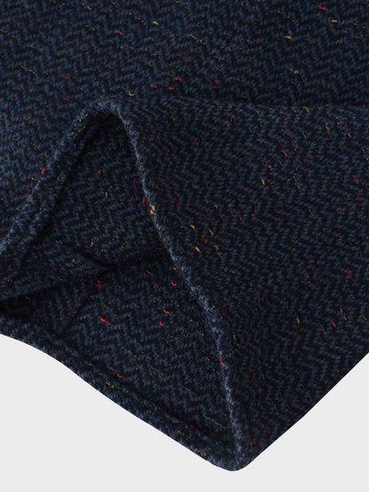 Button Front A-Line Skirt-Blue Herringbone