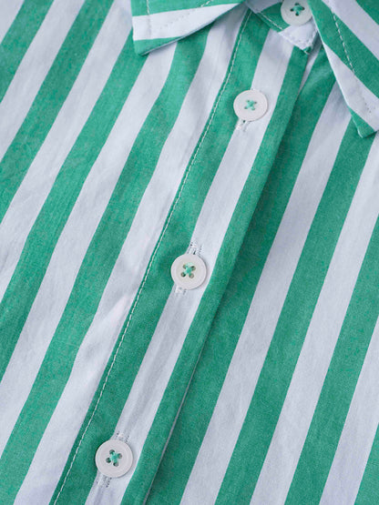 Front Drawstring Crop Blouse-Green/White