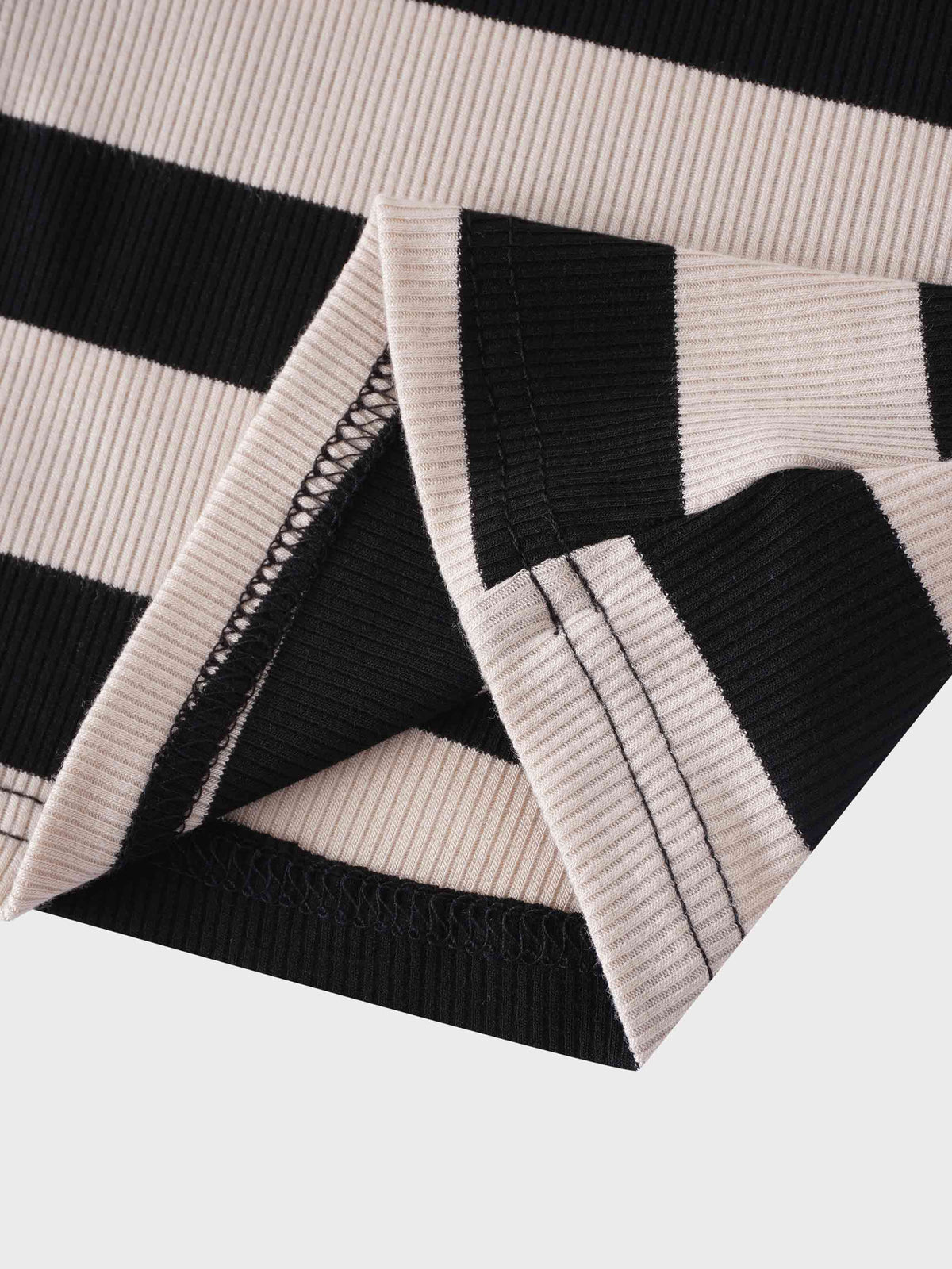Striped Ribbed Turtleneck-Black/Cream
