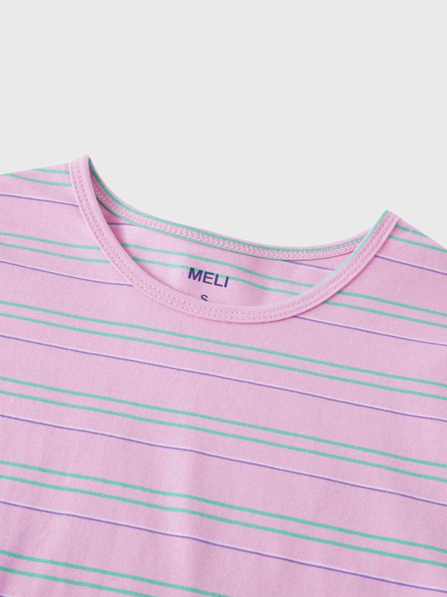 Flat Striped Crew Tee 3Q-Pink