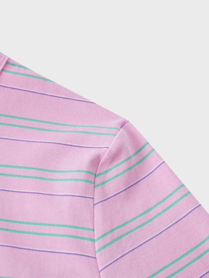 Flat Striped Crew Tee 3Q-Pink