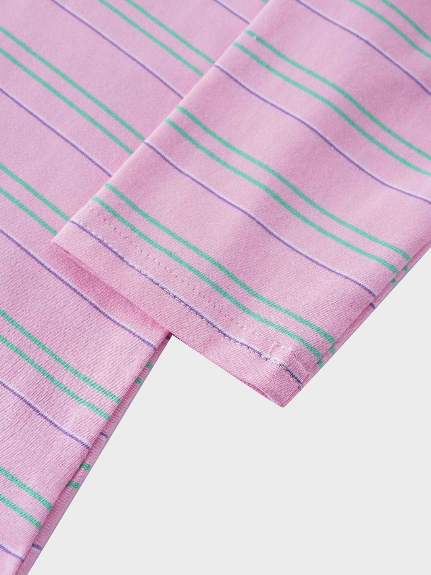 Flat Striped Crew Tee 3Q-Pink