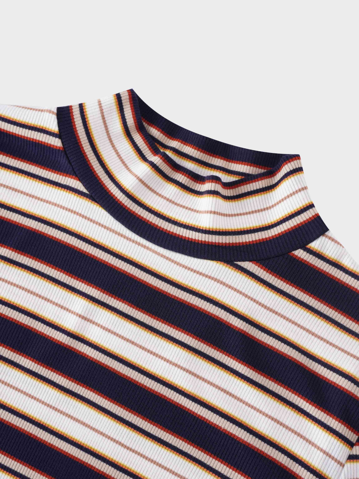 Striped Ribbed Turtleneck-Navy/Camel