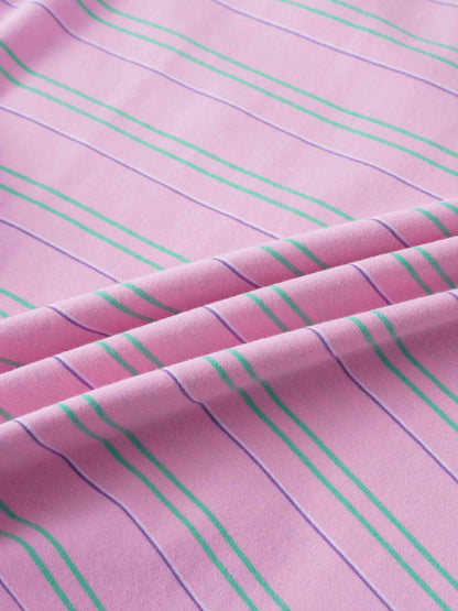 Flat Striped Crew Tee 3Q-Pink