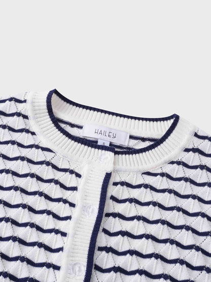 Striped Pointelle Cardigan-Ivory/Navy
