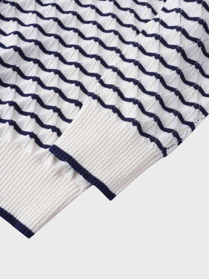 Striped Pointelle Cardigan-Ivory/Navy