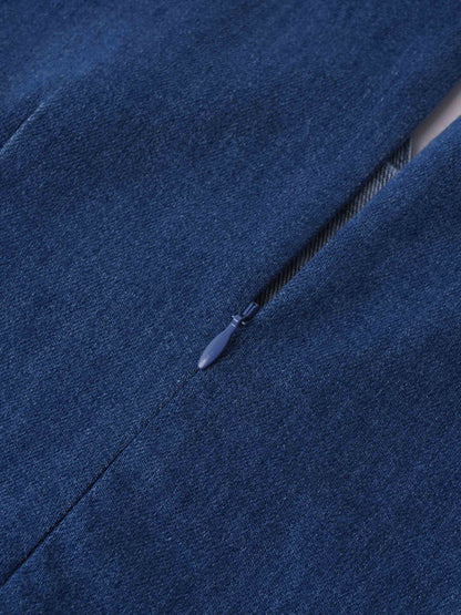 High Waisted V Neck Denim Jumper-Blue