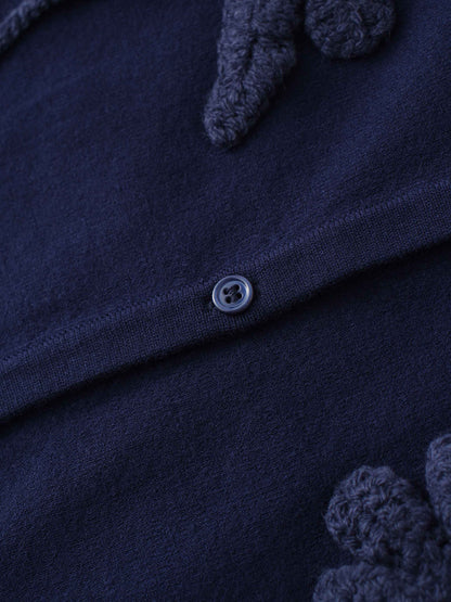 Crochet Puff Flower Sweater Set-Navy