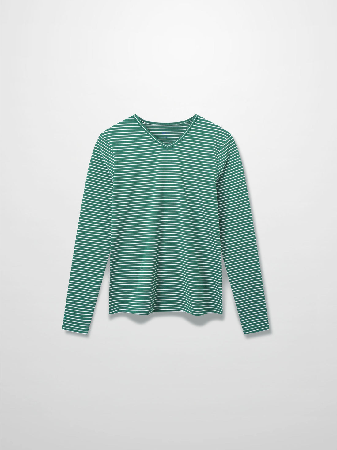 Flat Striped High V Long Sleeve-Green/White