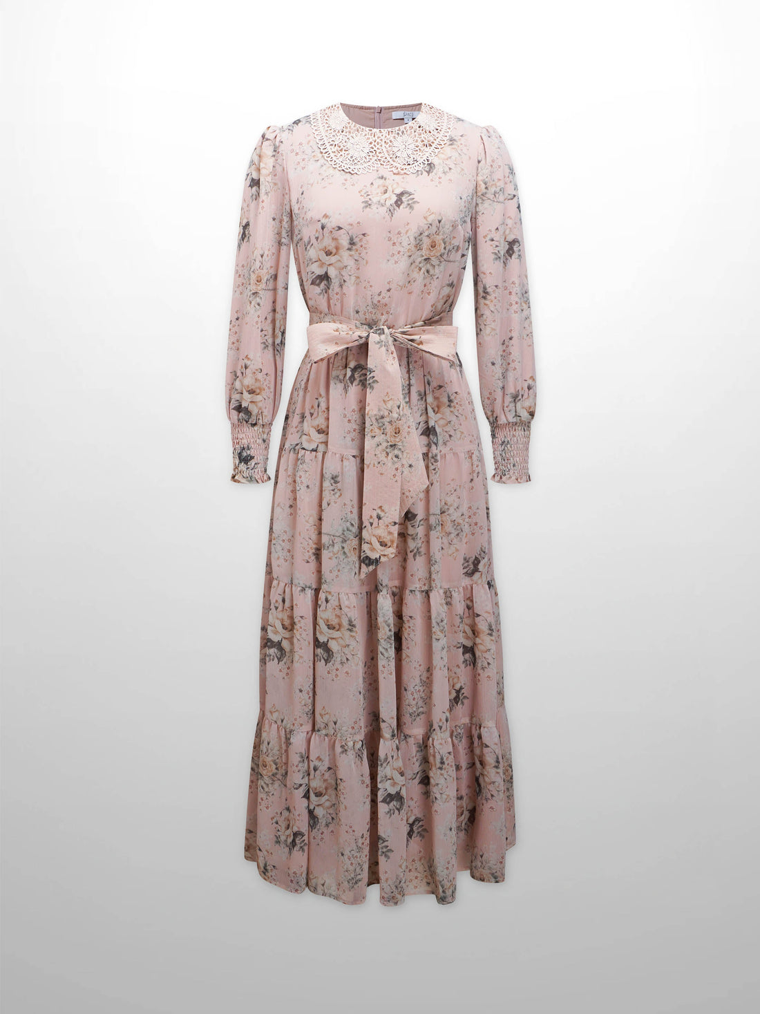 Collared Belted Tiered Dress-Vintage Floral