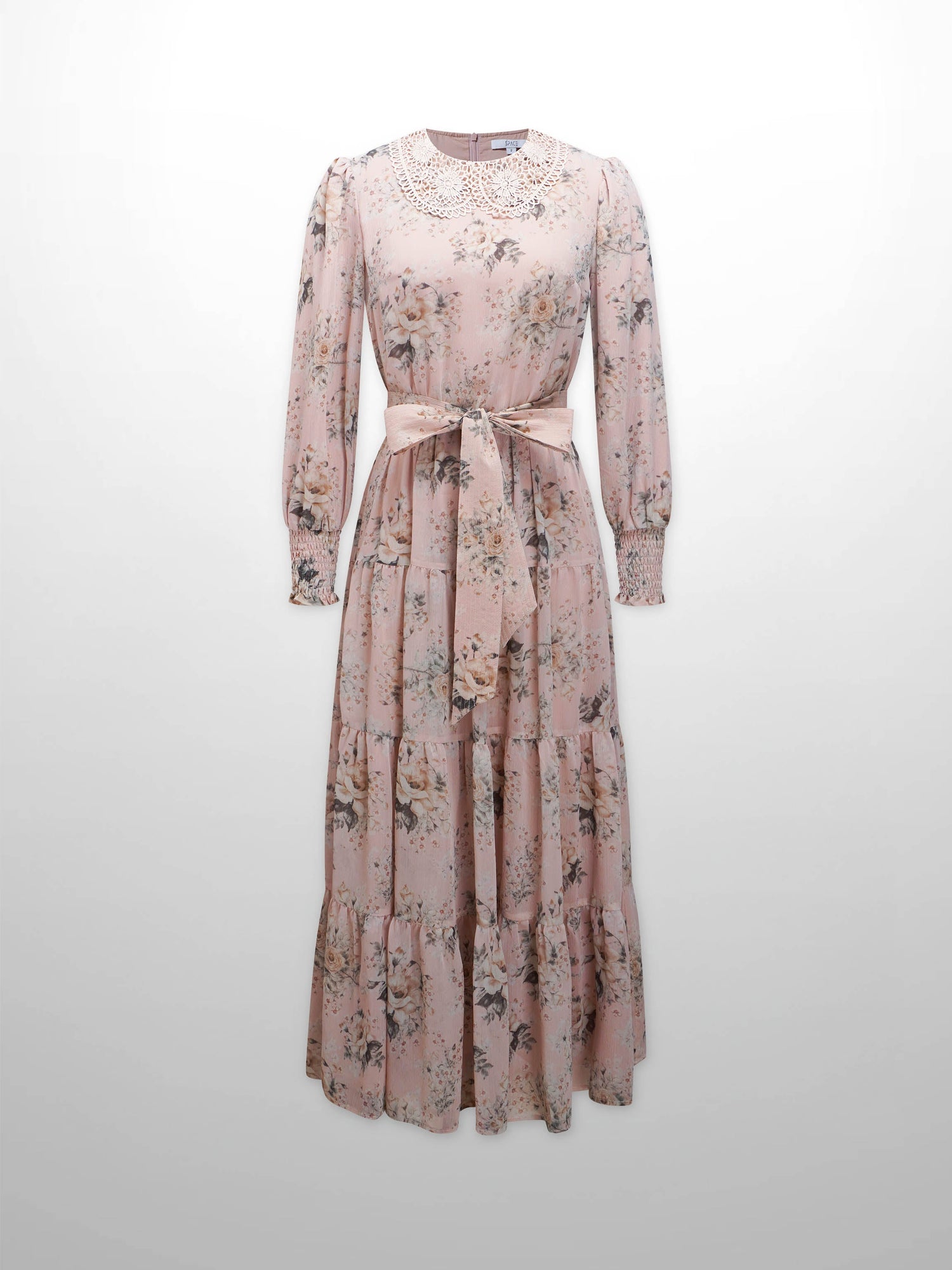 Collared Belted Tiered Dress-Vintage Floral