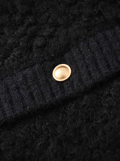 Ribbed Knit Mohair Cardigan Jacket-Black