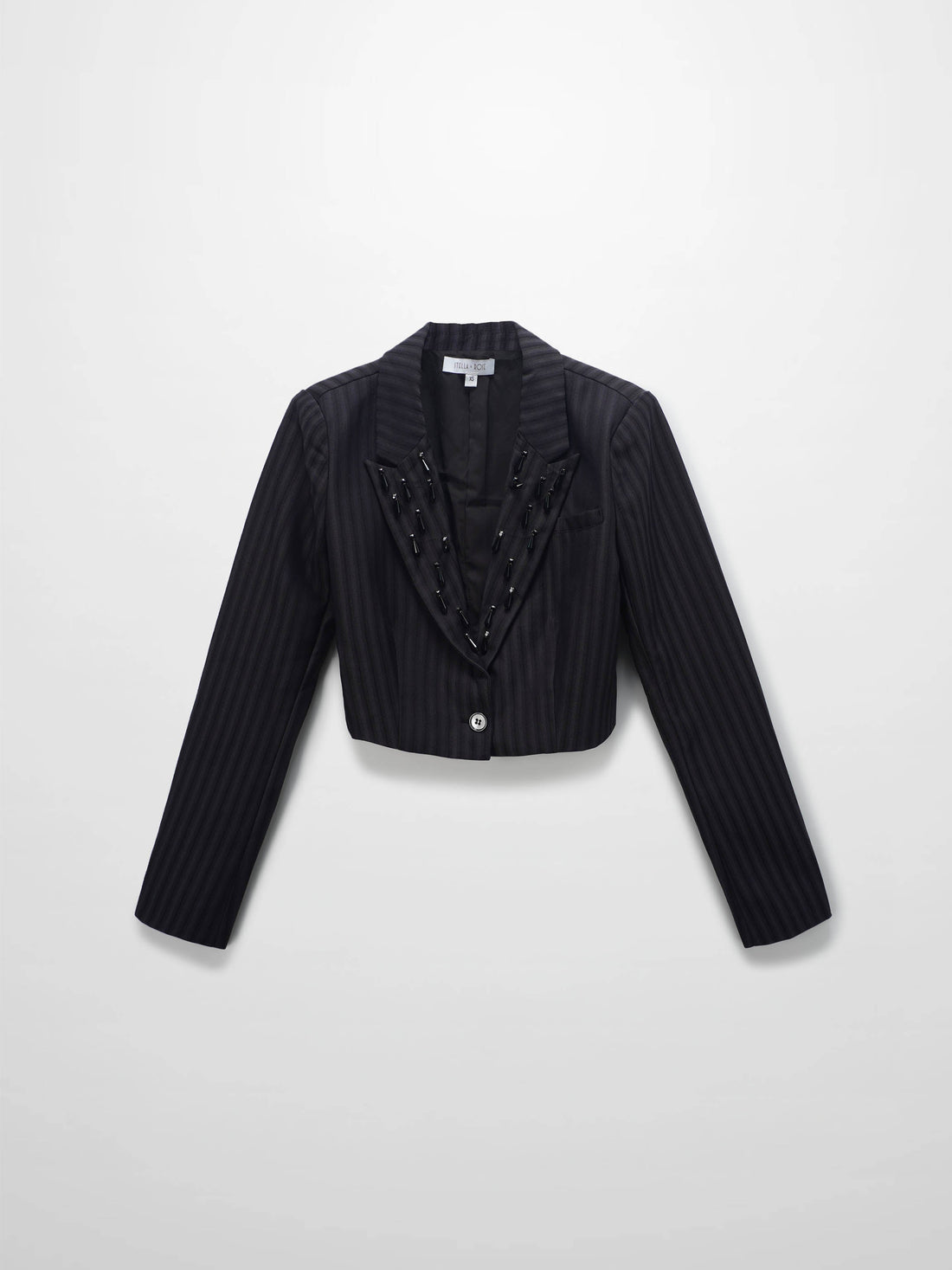 Herringbone Crop Beaded Blazer-Grey/Black