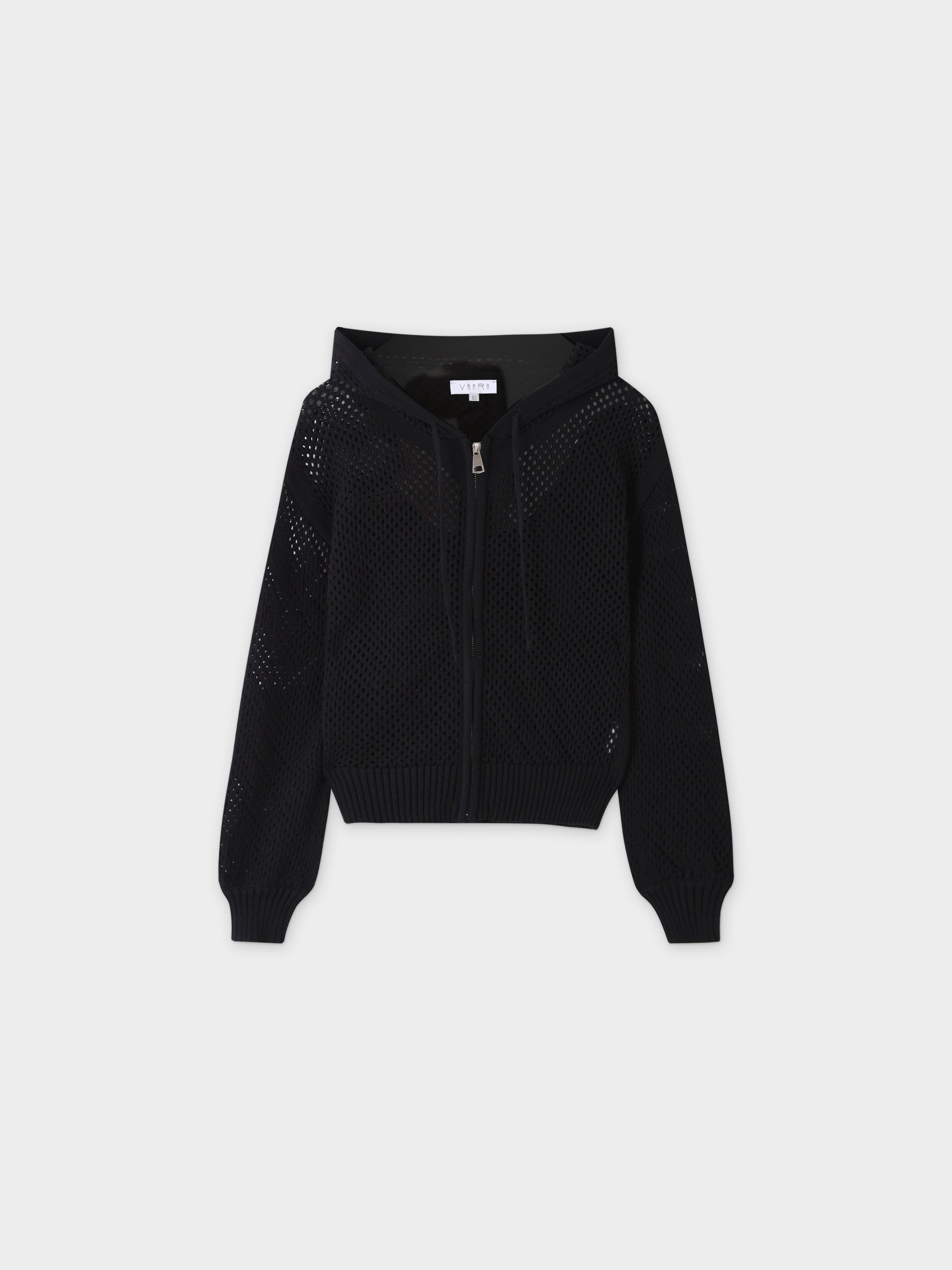 Zip Up Crochet Hoodie-Black