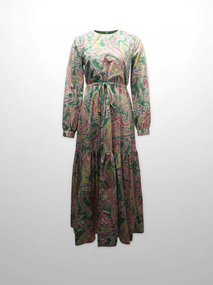Drawstring Prairie Dress-Pink Paisley